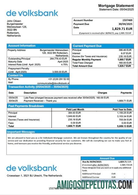 em branco Modelo Word e PDF de declaração de hipoteca De Volksbank da Holanda